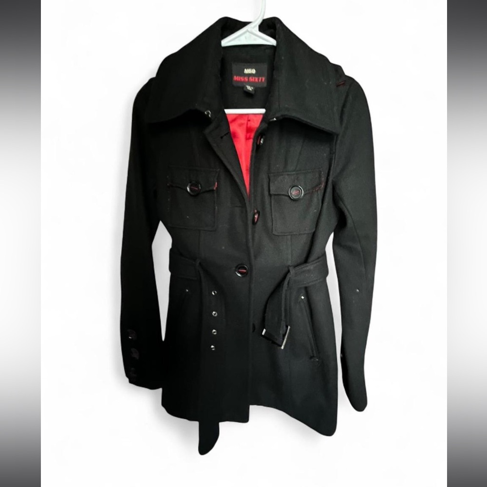 Miss Sixty Black Wool Coat with belt